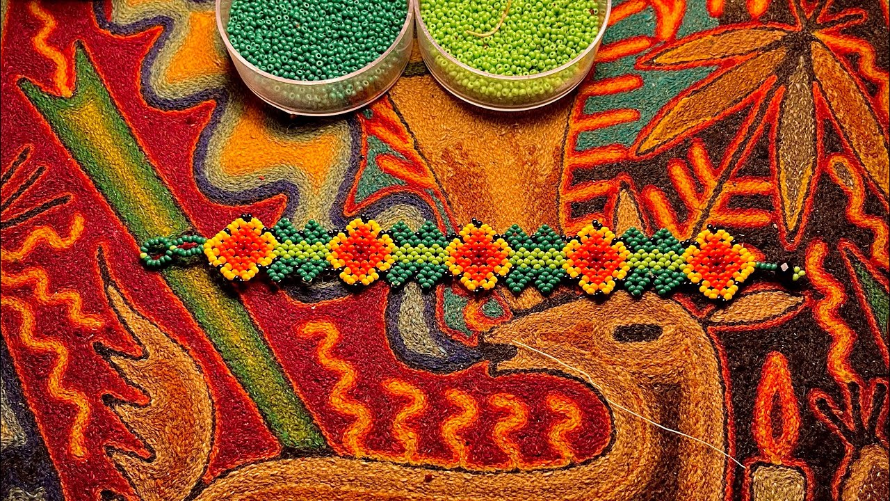 Arte Huichol - Pulsera de Flores Enraízas Parte 2 #11