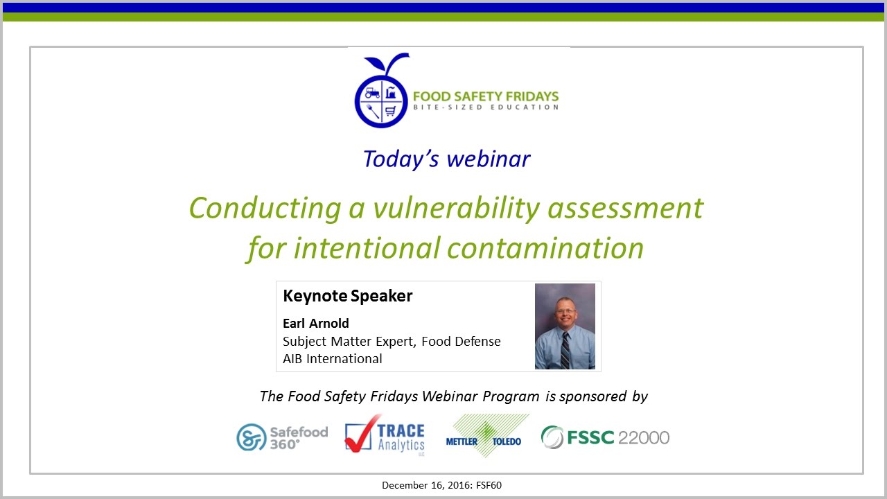 Conducting a vulnerability assessment for intentional contamination
