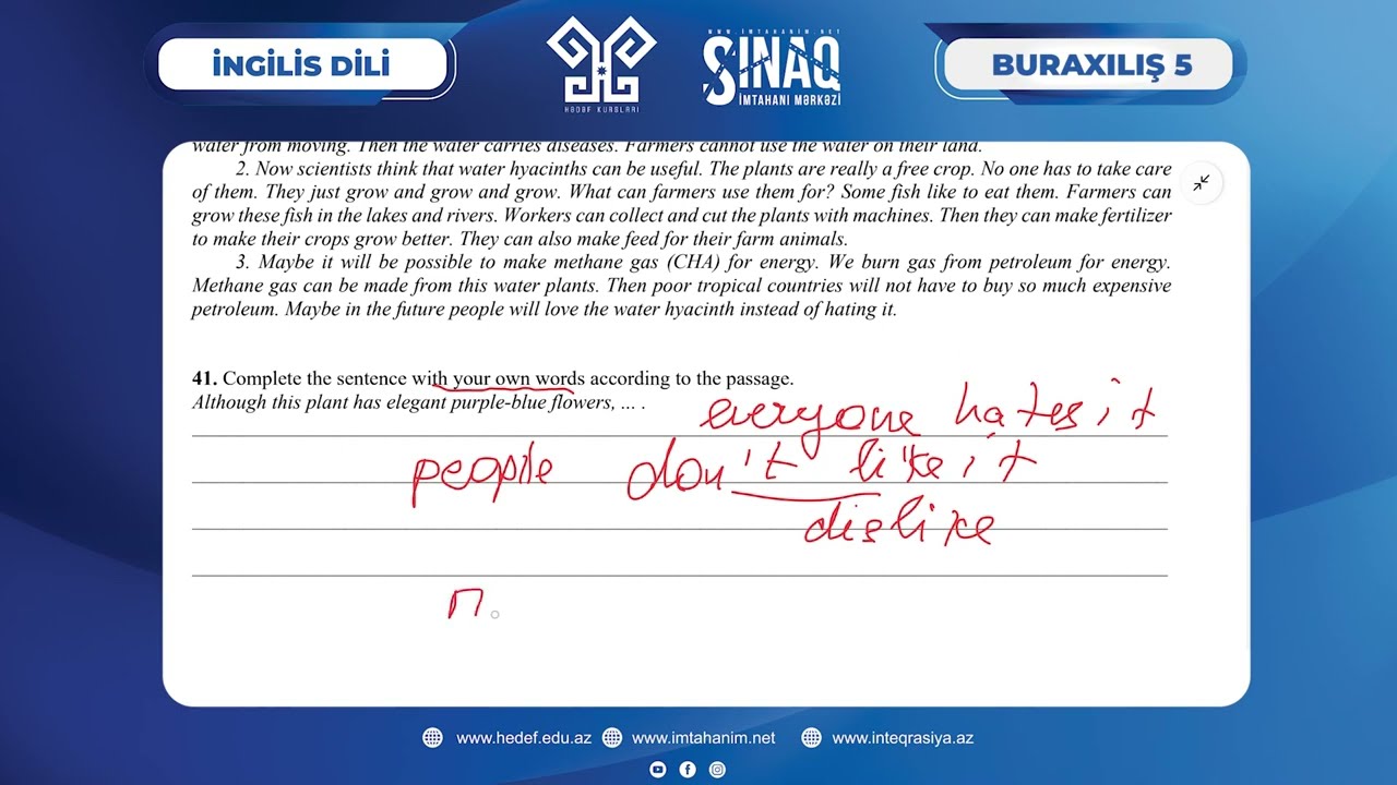 Hədəf. Buraxılış - 5. Sınaq. İngilis dili. 11-ci sinif. 05.02.2023