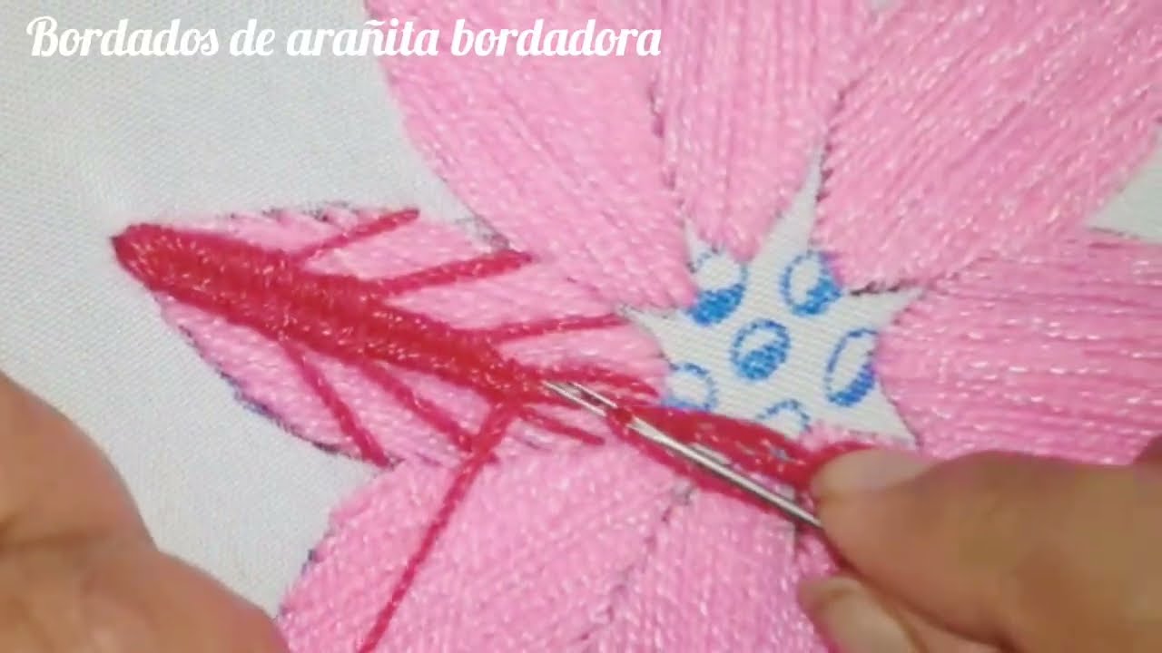 Como bordar una flor de muchos pétalos,  bordado para servilleta con nochebuenas #puntada #bordar