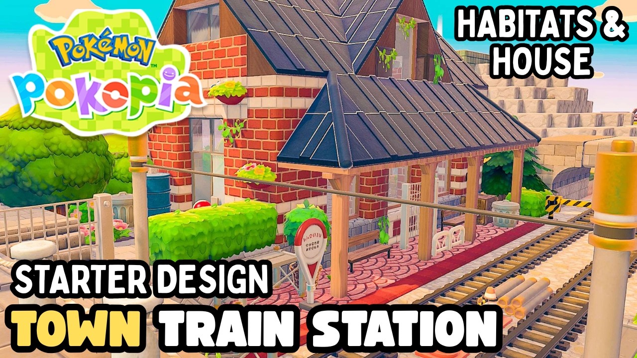 Pokémon Pokopia~EASY TOWN TRAIN STATION HABITAT BUILDING DESIGN~LAND BRIDGE & TRAIN TUNNEL #pokopia
