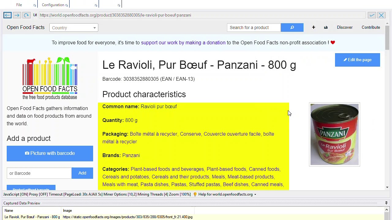 Extracting images from openfoodfacts.org using WebHarvy