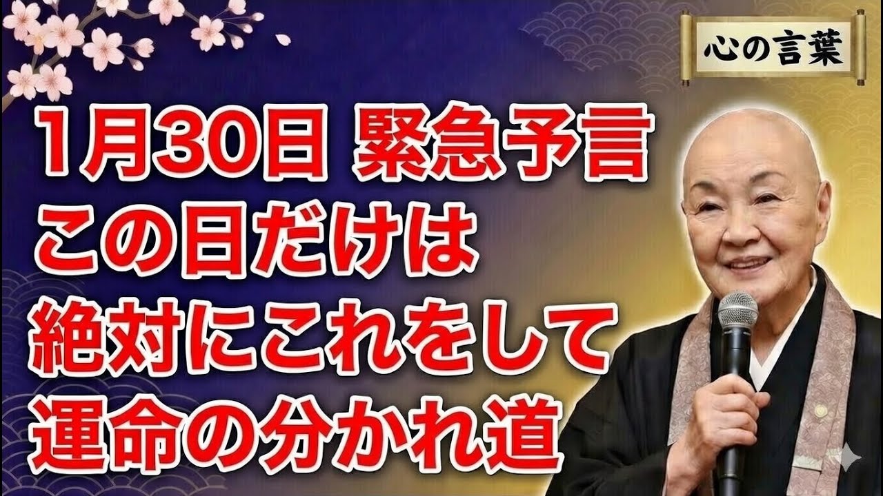 【2026年1月30日】※見逃し厳禁※ この日の行動で春までの運命が劇的に変わります。神仏が告げる緊急メッセージと最強の開運行動、そして避けるべき禁忌を徹底解説【金運・浄化】