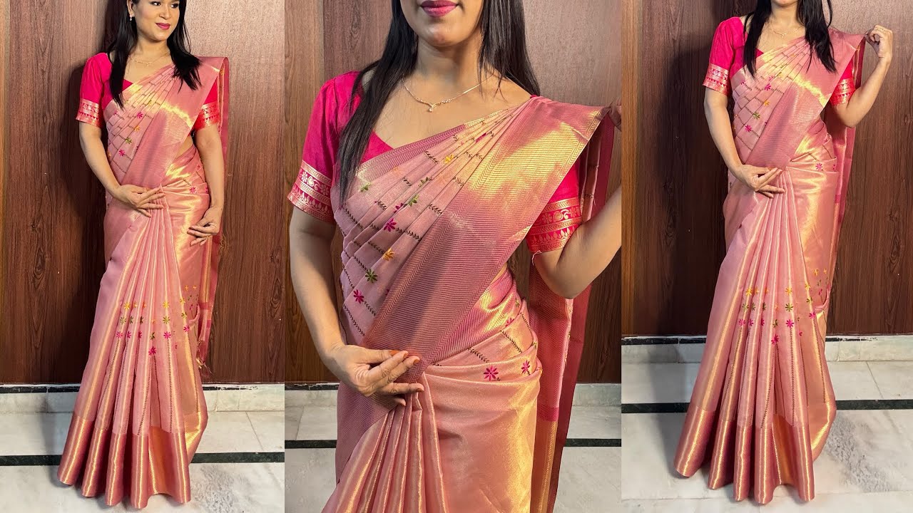 Beginners Tissue Saree Draping and Pleating easy tips & tricks | Tissue saree wearing steps & tips