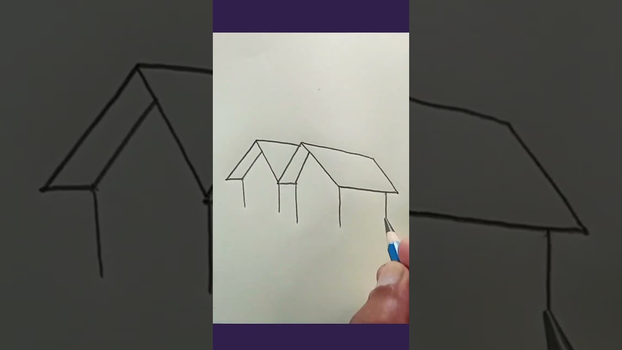 M=Two house drawing very easy #house #youtubeshorts #viral #mamundrawingacademy
