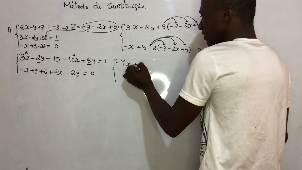 Sistema de três equações a três variáveis.Método de Substituição.