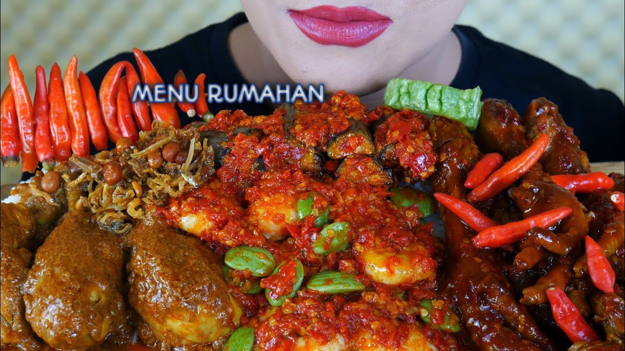ASMR NASI PEDAS LAUK GULAI AYAM, TERONG BALADO, UDANG BALADO, SEMUR CEKER | ASMR MUKBANG INDONESIA