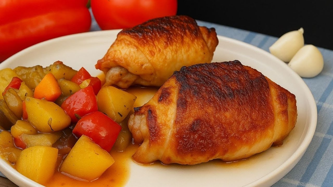 Курячі СТЕГНА запечені у духовці з ОВОЧАМИ/ Смачна ВЕЧЕРЯ