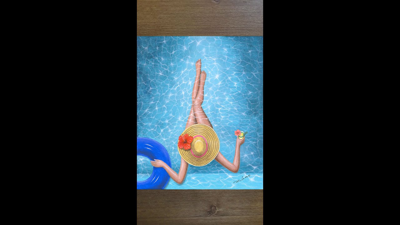 Acrylic Painting Tutorial/ Wave Pool/ Ploppy Hat Woman/ Pool Woman Painting #shorts