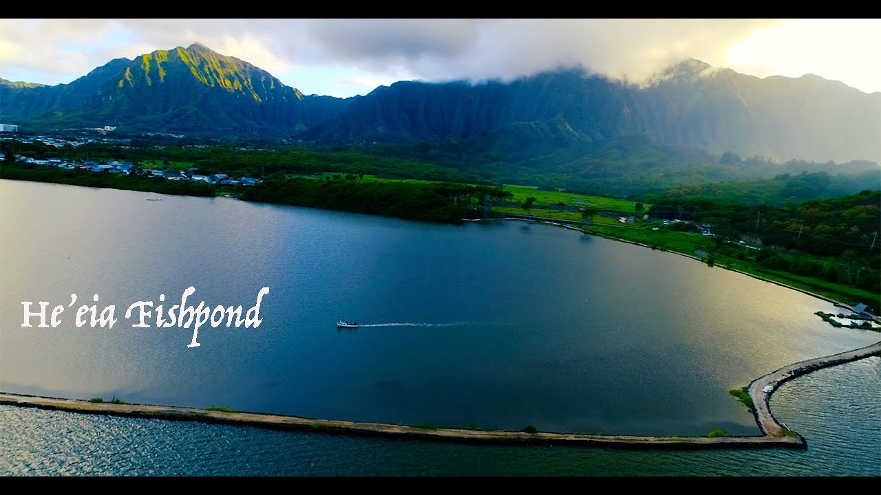 Drone over He'eia Fishpond - Kaneohe Bay, Oahu, Hawaii