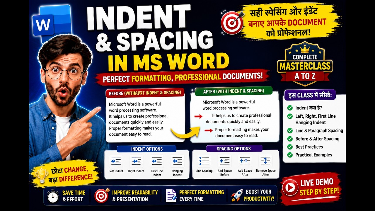 MS Word Indent & Spacing पूरा समझो 🔥 Paragraph Formatting Masterclass in Hindi