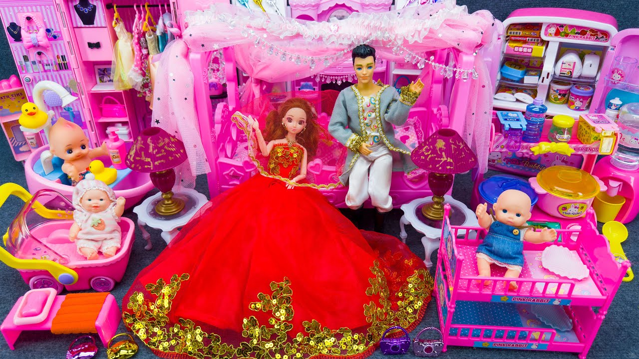 13 Minutes Satisfying Unboxing Barbie Princess Bed ＆ Wardrobe Collection Toys Review