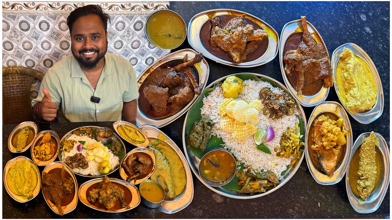 মালদার এই বিখ্যাত হোটেলে জমিয়ে চিতল মাছের পেটি,ইলিশ,খাসির মাংস দিয়ে জমিয়ে খেলাম❤️Veg Thali 60/-