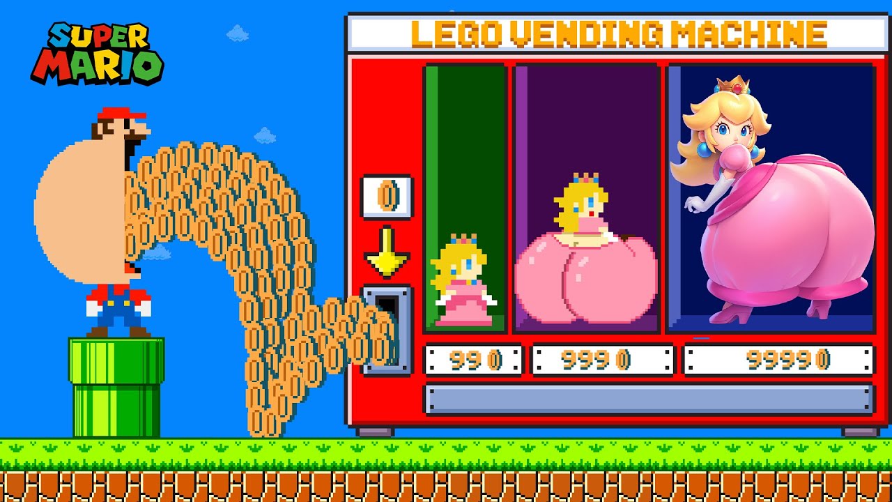 Super Mario Bros. but Mario and 999 Coins buy Peach Giant BUTT in Vending Machine | Game Animation