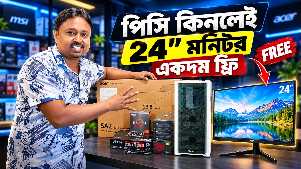 Komputer stacjonarny 57K TK z procesorem Ryzen 7 5700G 2026 | 24-calowy monitor Acer całkowicie za darmo | Computer Vision BD