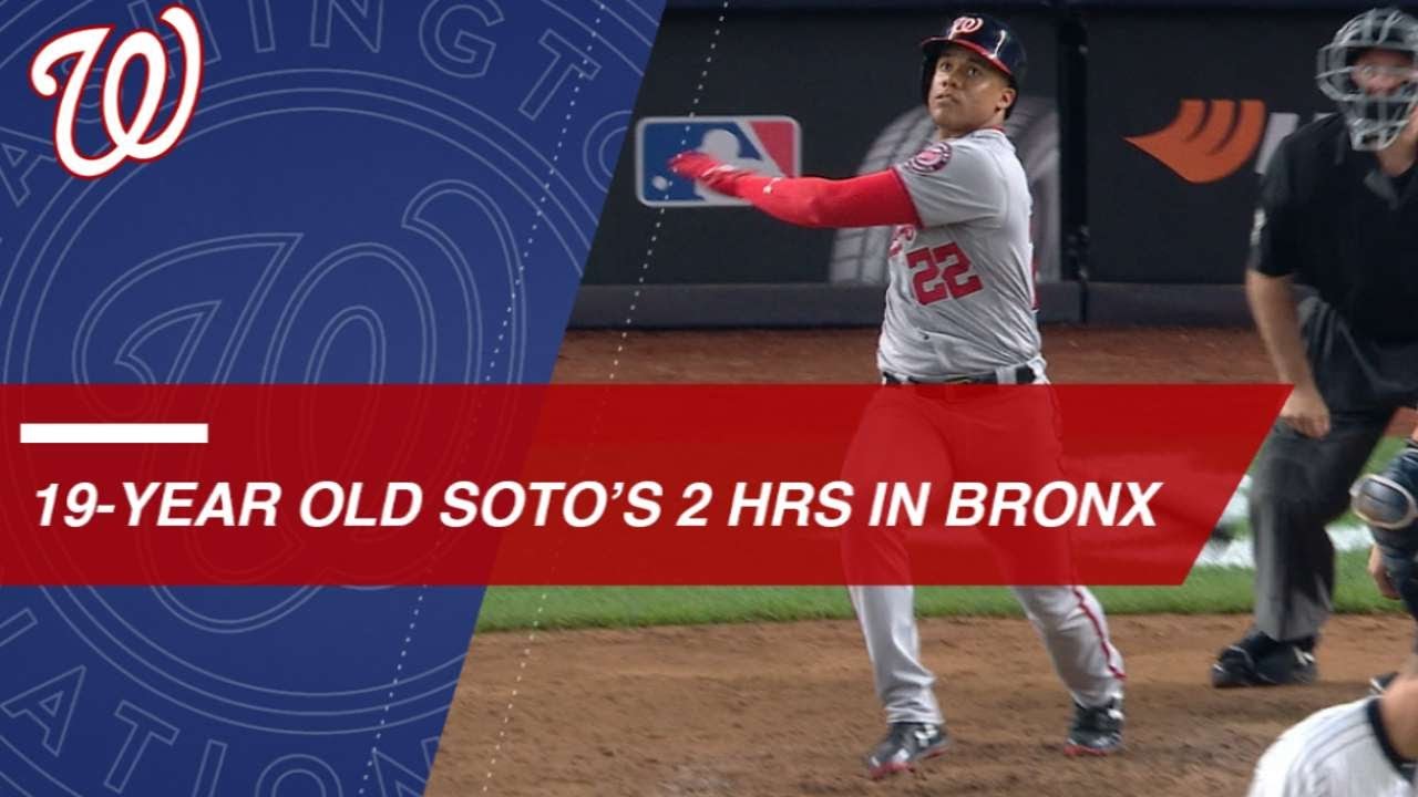Juan Soto homers twice in Yankee Stadium, the youngest to do it since Ken Griffey Jr.