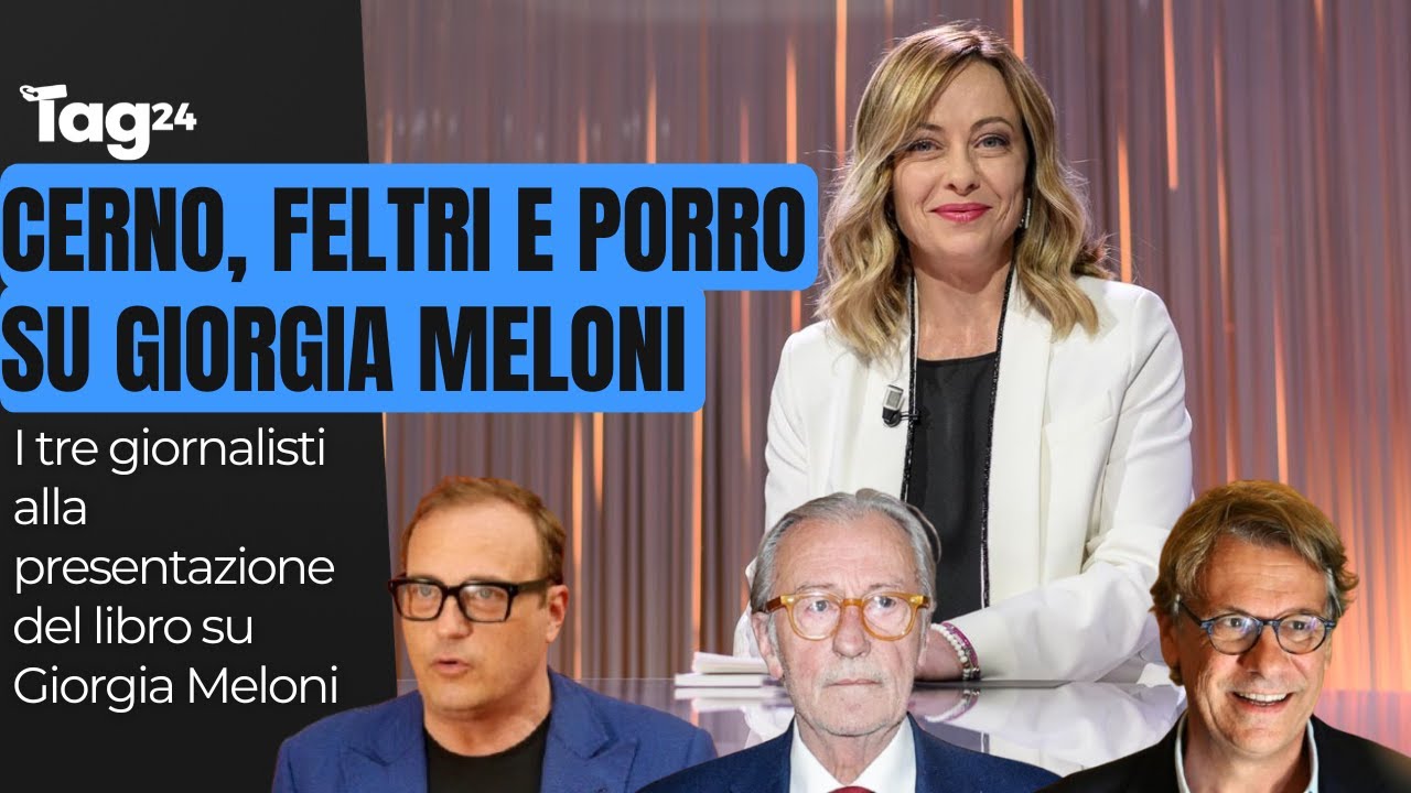 Tommaso Cerno, Vittorio Feltri e Nicola Porro alla presentazione del libro su Giorgia Meloni