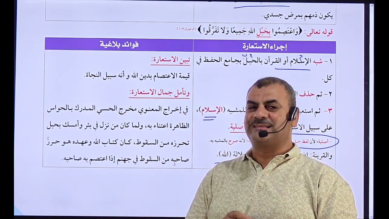 بلاغة 3ث شرح درس أقسام الاستعارة من حيث اللفظ المستعار ( أصلية / تبعية ) من كتابكم لوح وقلم 