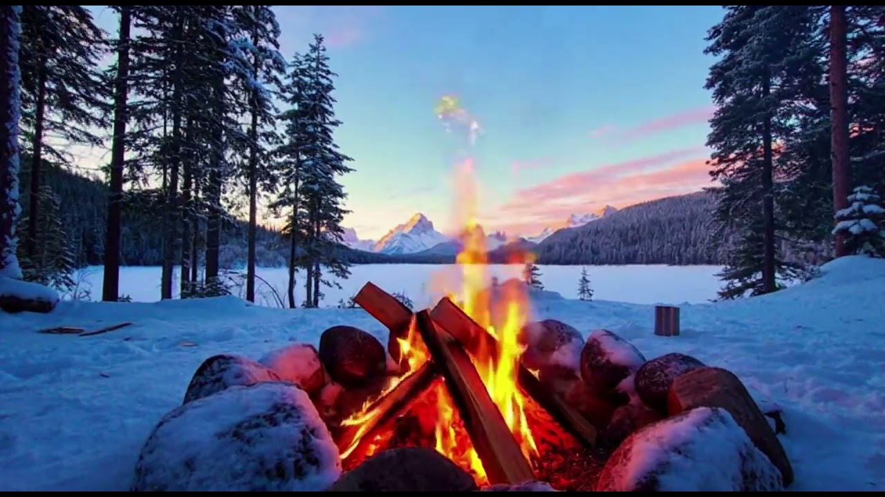 Cozy Winter Campfire 🔥❄️ Snow-Covered Forest Ambience | Crackling Fire Sounds, No Music