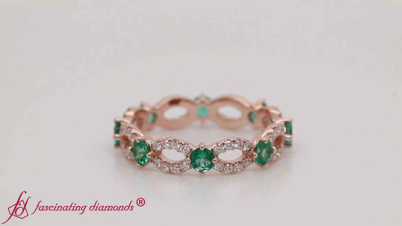 Unique Vintage Eternity Diamond Ring With Emerald In Rose Gold-FDEWB8376VB