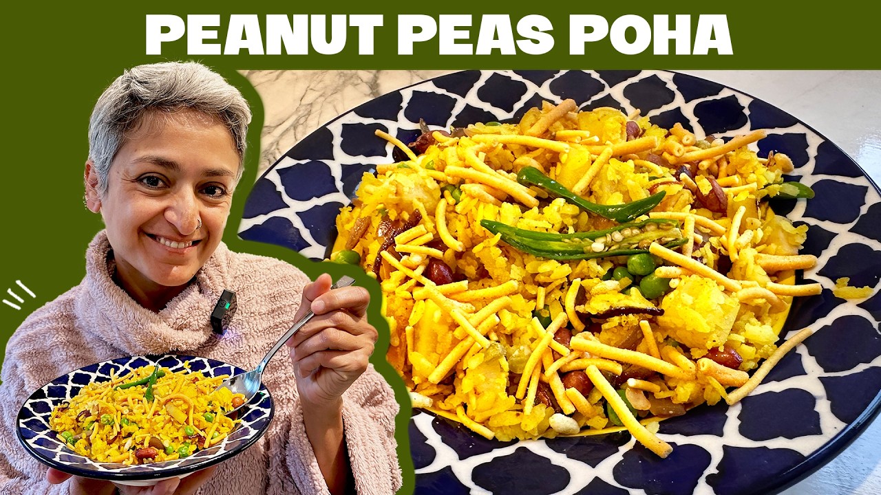 KANDA POHA - peanuts and peas poha!