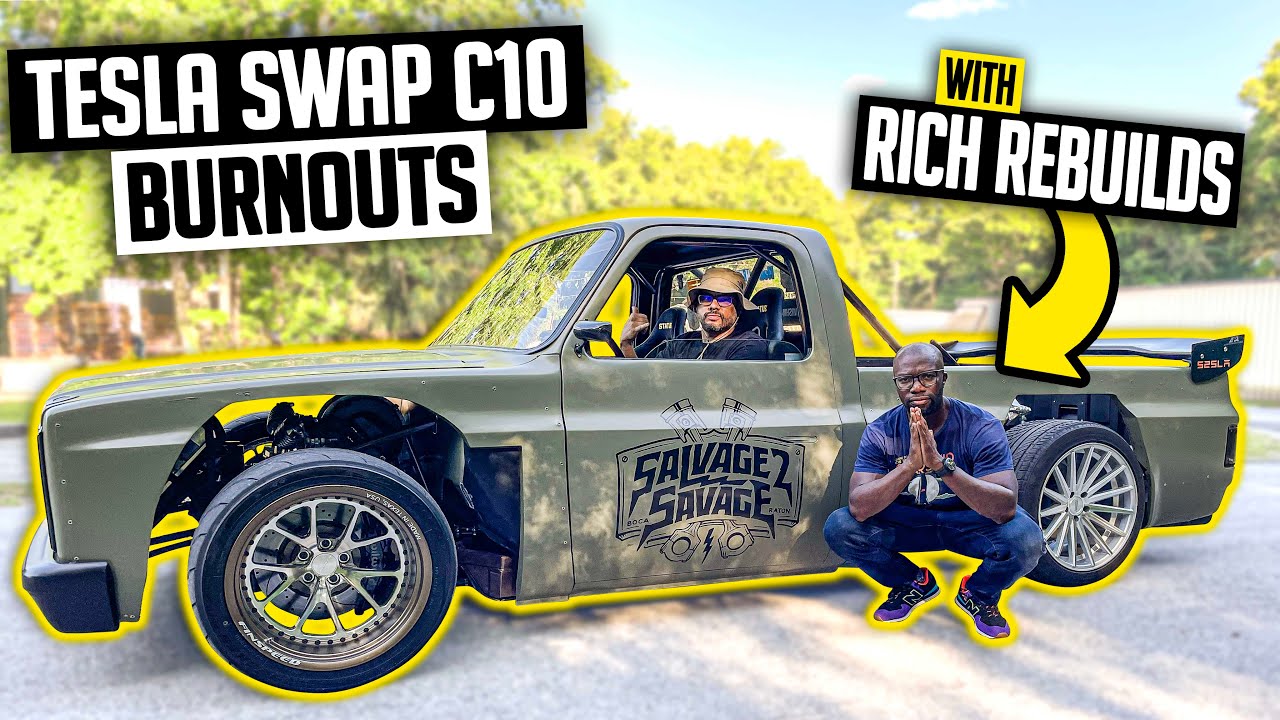 Tesla Swapped Squarebody Burnouts at Festival of Speed! - EV C10 Ep. 29
