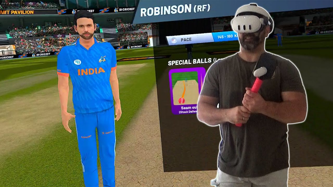 VR Cricket 50 Overs против India на стадионе 15 в гарнитуре виртуальной реальности Meta Quest 3