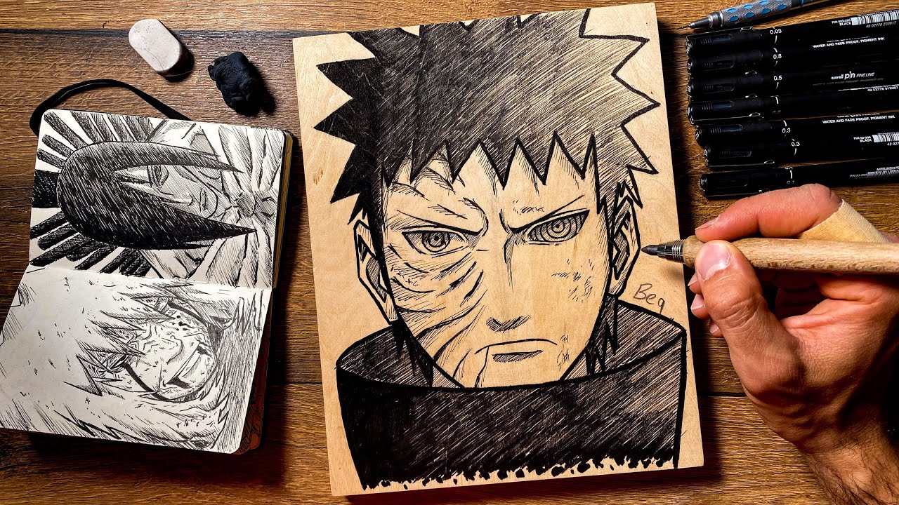 [ASMR] Drawing OBITO On WOOD 😮✍️ (Real Time)  - Naruto Shippuden