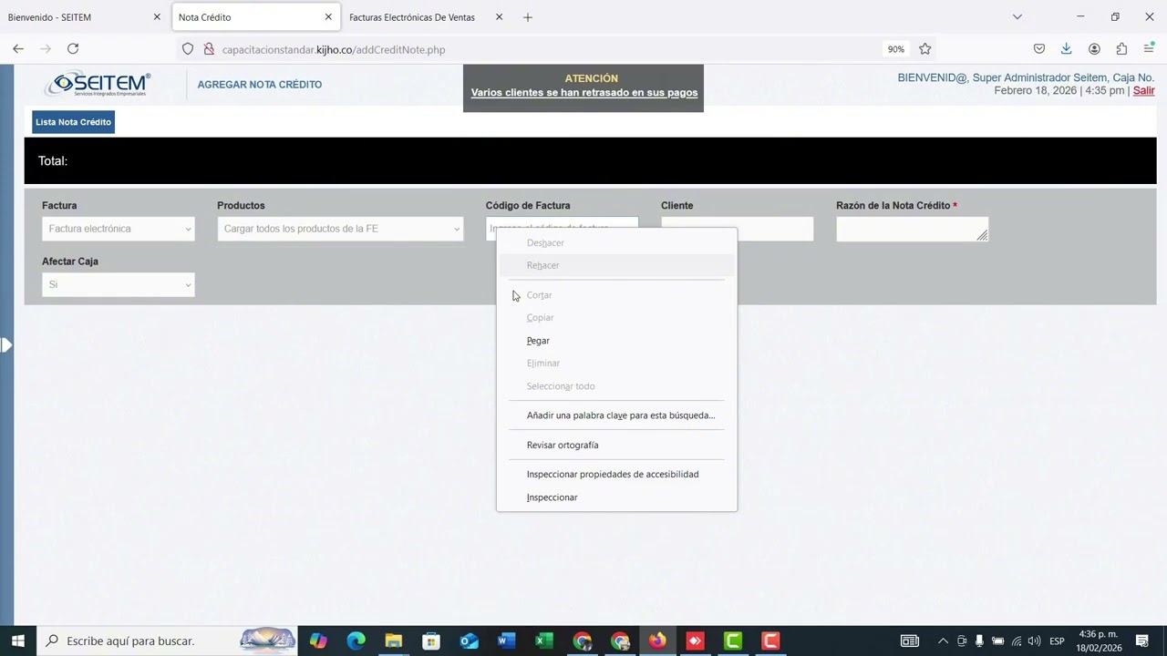 Como realizar una nota a crédito en SEITEM 