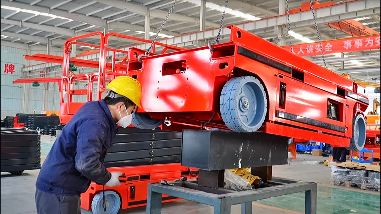 大量生產高空作業升降機的過程，專業的中國工廠