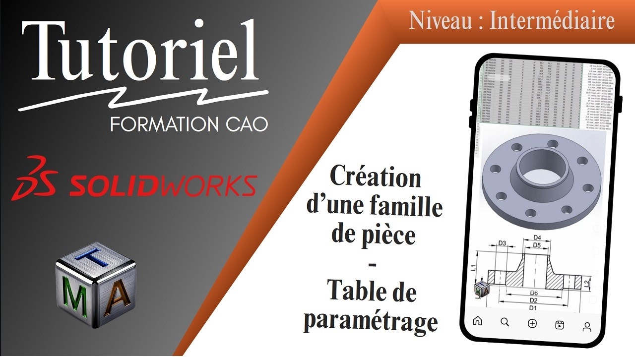 Tutoriel Solidworks 2025 - famille de pièce - Table de paramétrage Excel