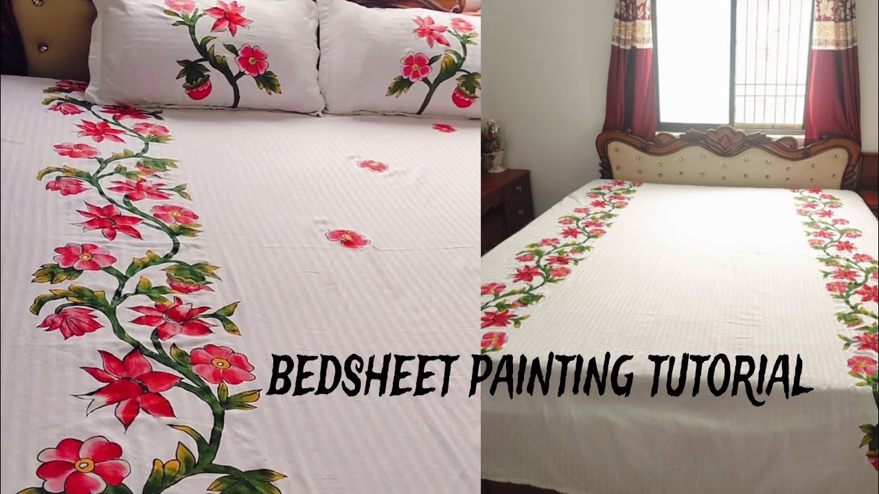 बनये खूबसूरत बेडशीट design✨ #beautiful hand painted bedsheet#fabricpainting #acrylicpainting
