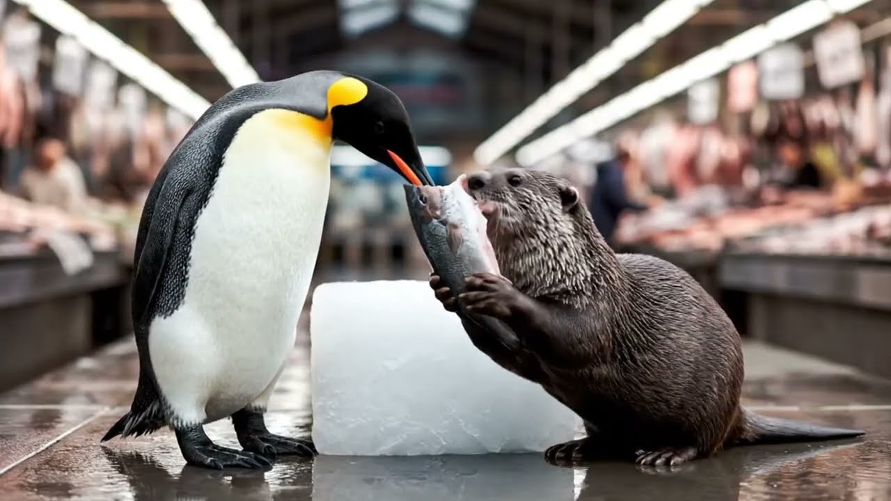 빛나는 수산시장🐧 펭귄 펜펜과 수달 마린🦦 거대한 얼음 블록을 밀어내다❄️ | Penpen & Marin’s Shining Market Mission