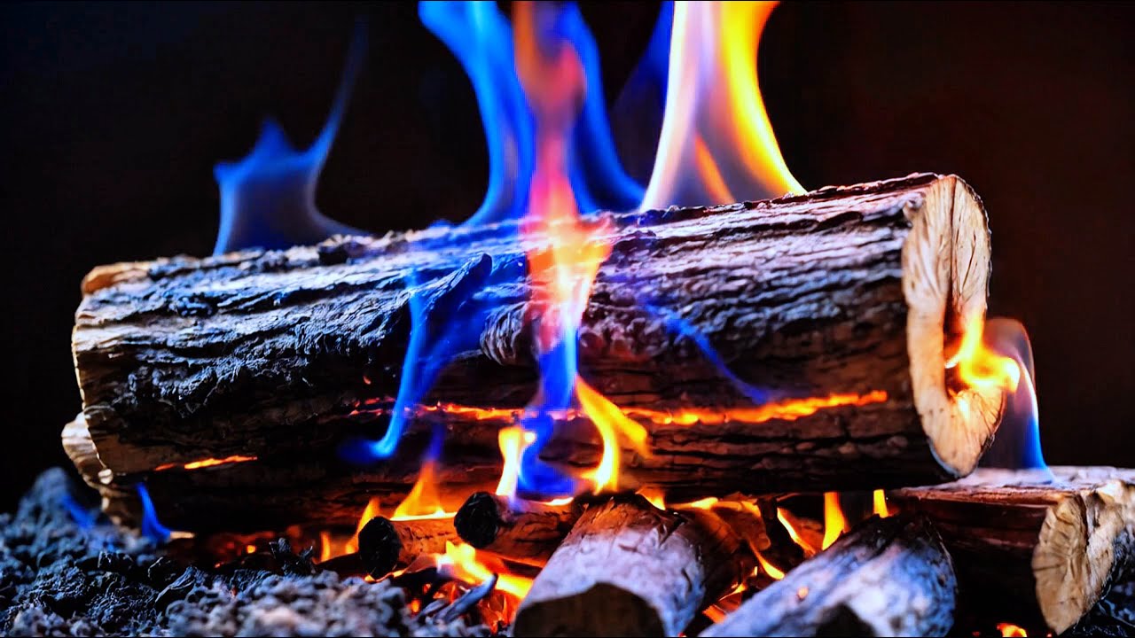 Relax by a Fireplace with Colorful Blue and Orange Flames – Cozy Fireplace Perfect for Calm Evenings