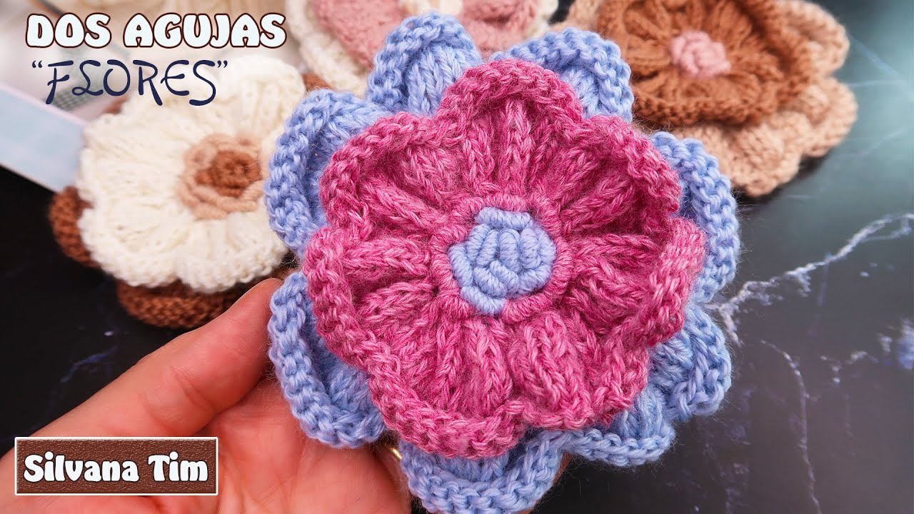 Como TEJER FLORES a Dos Agujas 🌺 paso a paso / Bellas Flores tejidas a dos agujas para decorar!