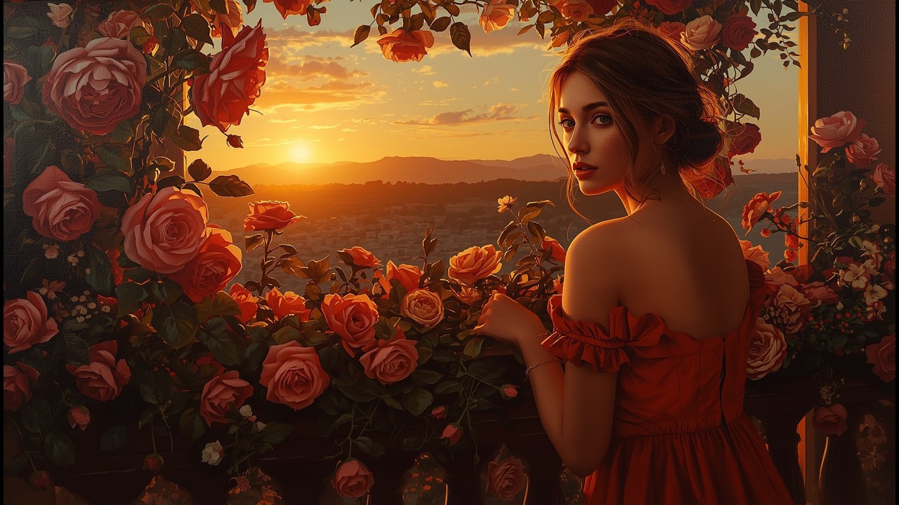 Crimson Sunset Reverie 🌹 Романтическая Муза Золотого Часа с видом на город