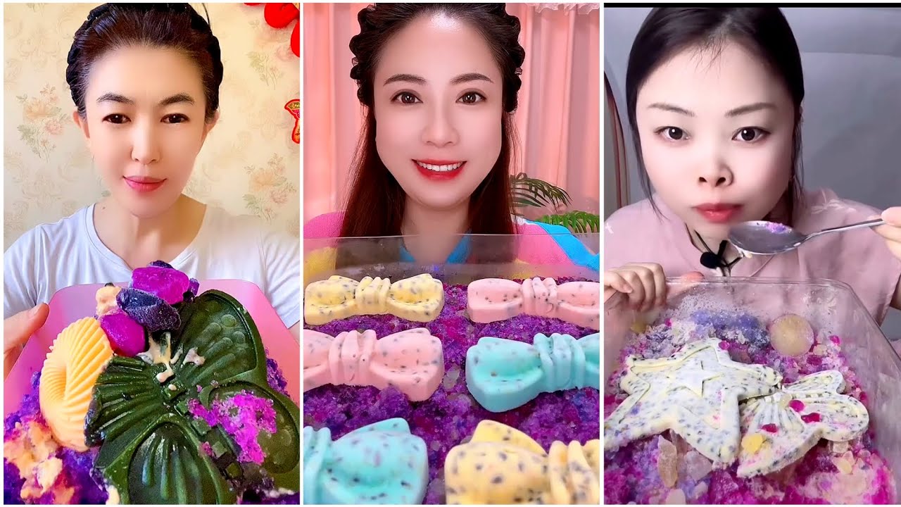 ASMR ICE EATING with MATCHA and MILK POWDER with PASSION FRUIT 