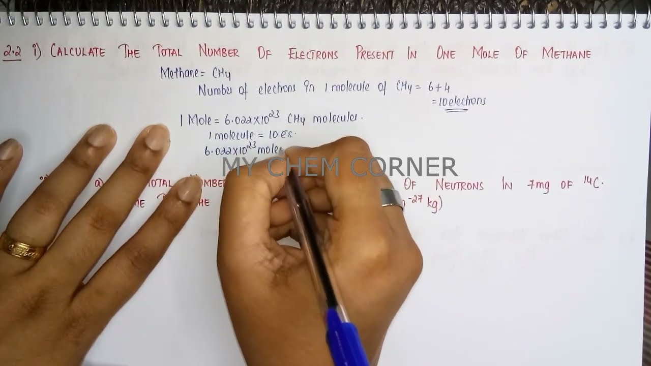 Calculate the total number of electrons present in one mole of methane