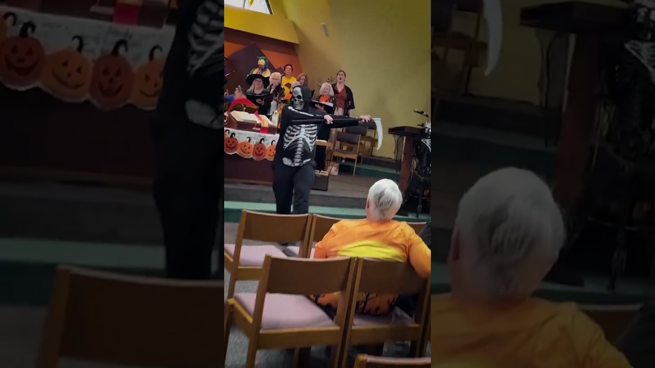 Progressive church singing 'Dem Bones' for their Halloween praise and worship church service