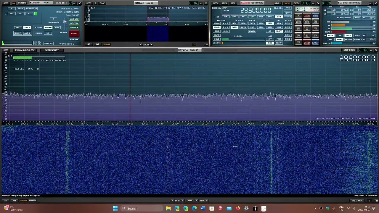 Explore 29000 to 30000 kHz top part of 10 meter band AM FM mode and utility