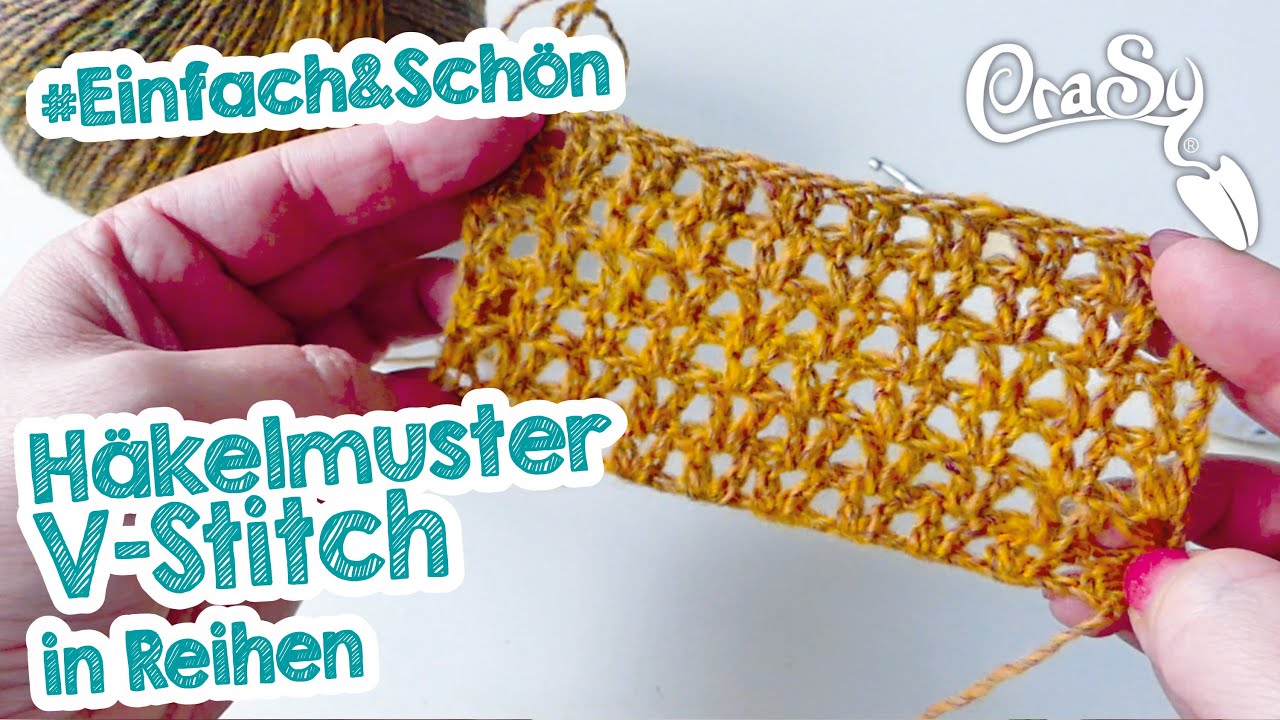 Häkelmuster V Stitch in Reihen häkeln Netzmuster auch für Anfänger with english subtitles