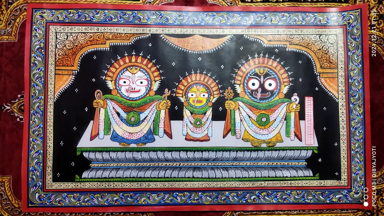 How To Draw LORD JAGANNATH With Chaturdhamurti  Sunabesha Step by step Pattapaintig 🙏