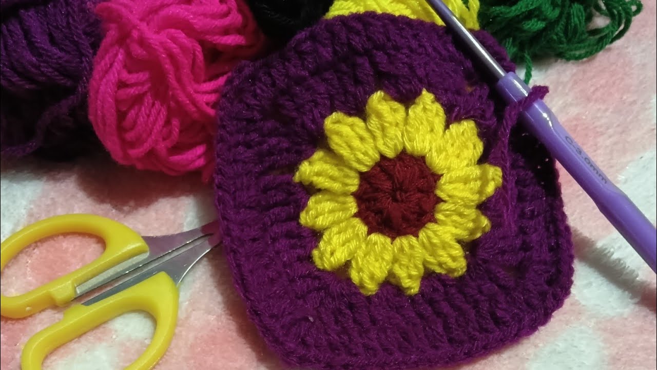 How to Crochet a Sunflower Granny Square 🌻#grannysquare#sunflowergrannysquare#crochetsunflower