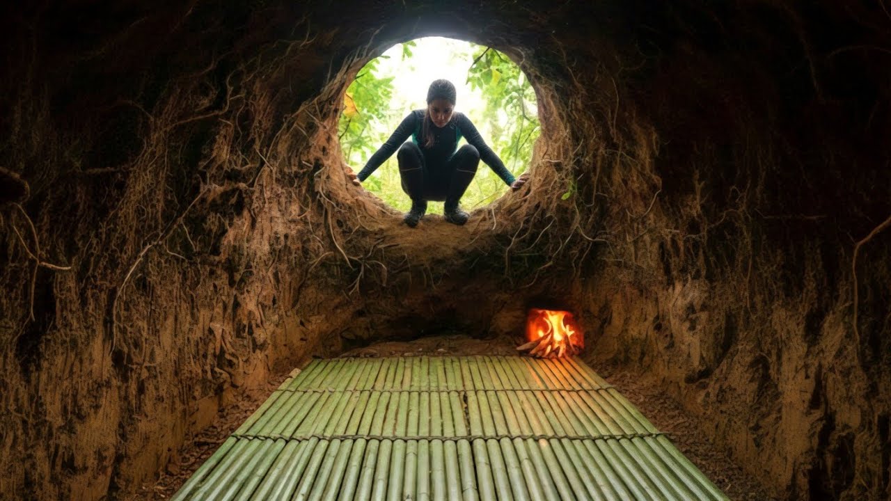 Build an underground shelter beneath a tree – camouflage, survive alone.