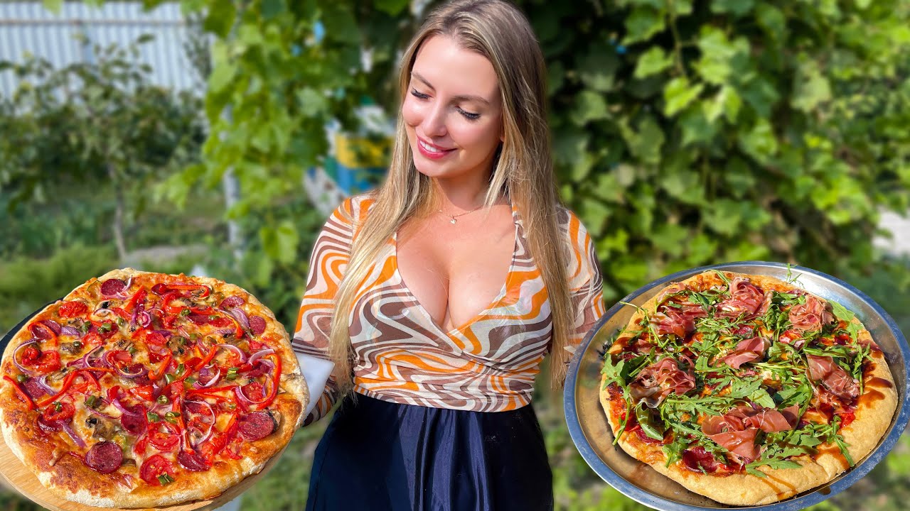 Cooking Italian Pizza on The Sadj Grill l Relaxing Village Recipe ASMR