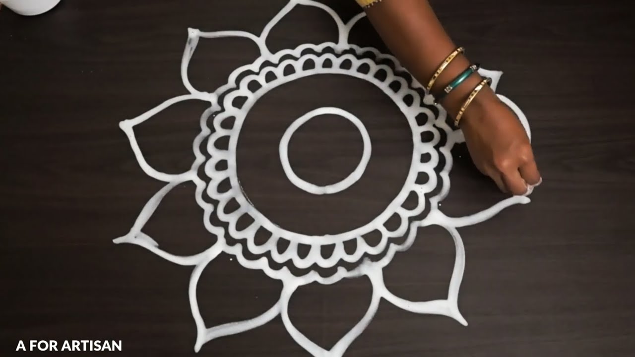 Easy Step by Step Flower Alpona Designs for FESTIVALS 🌷/ Simple Jhoti Chita for BEGINNERS/ Rangoli 🌸