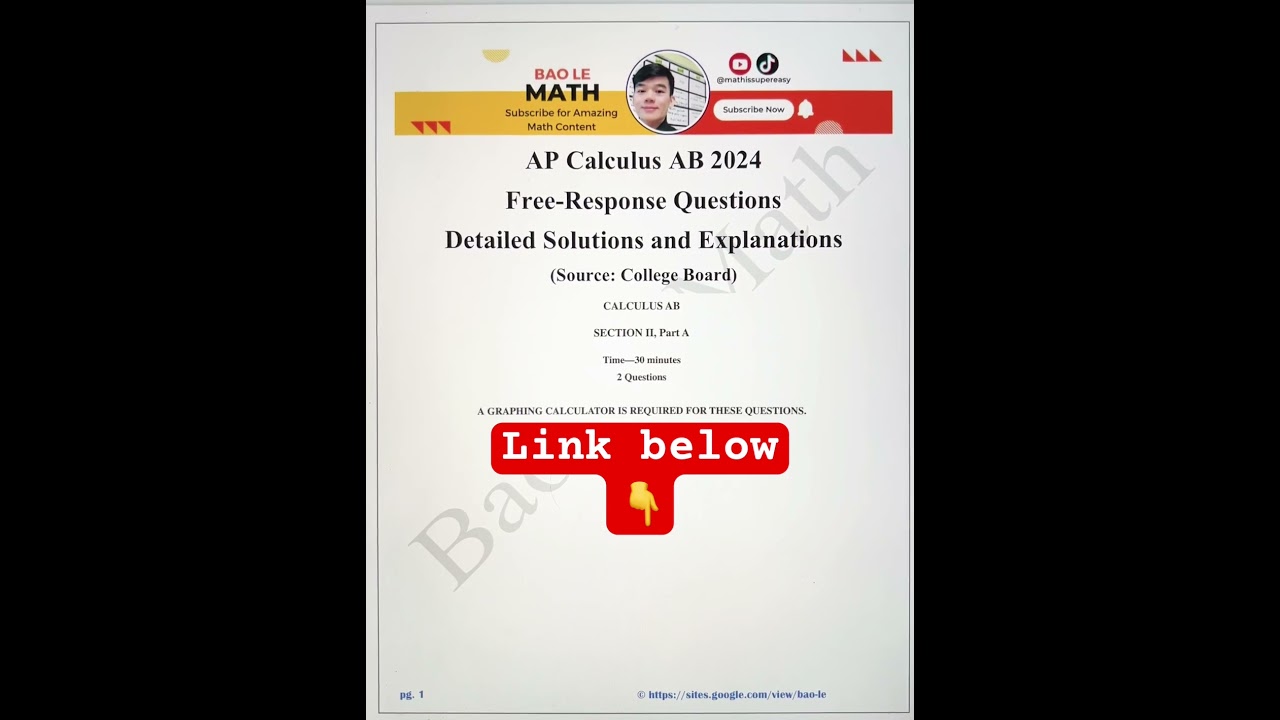 Full solutions to the AP Calculus AB 2024 Free Response Questions #maths #education #apcalculusab