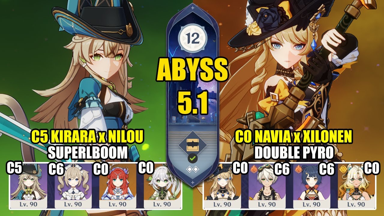 C5 Kirara Nilou Superbloom & C0 Navia Earthshaker | Spiral Abyss 5.1 | Genshin Impact 【原神】