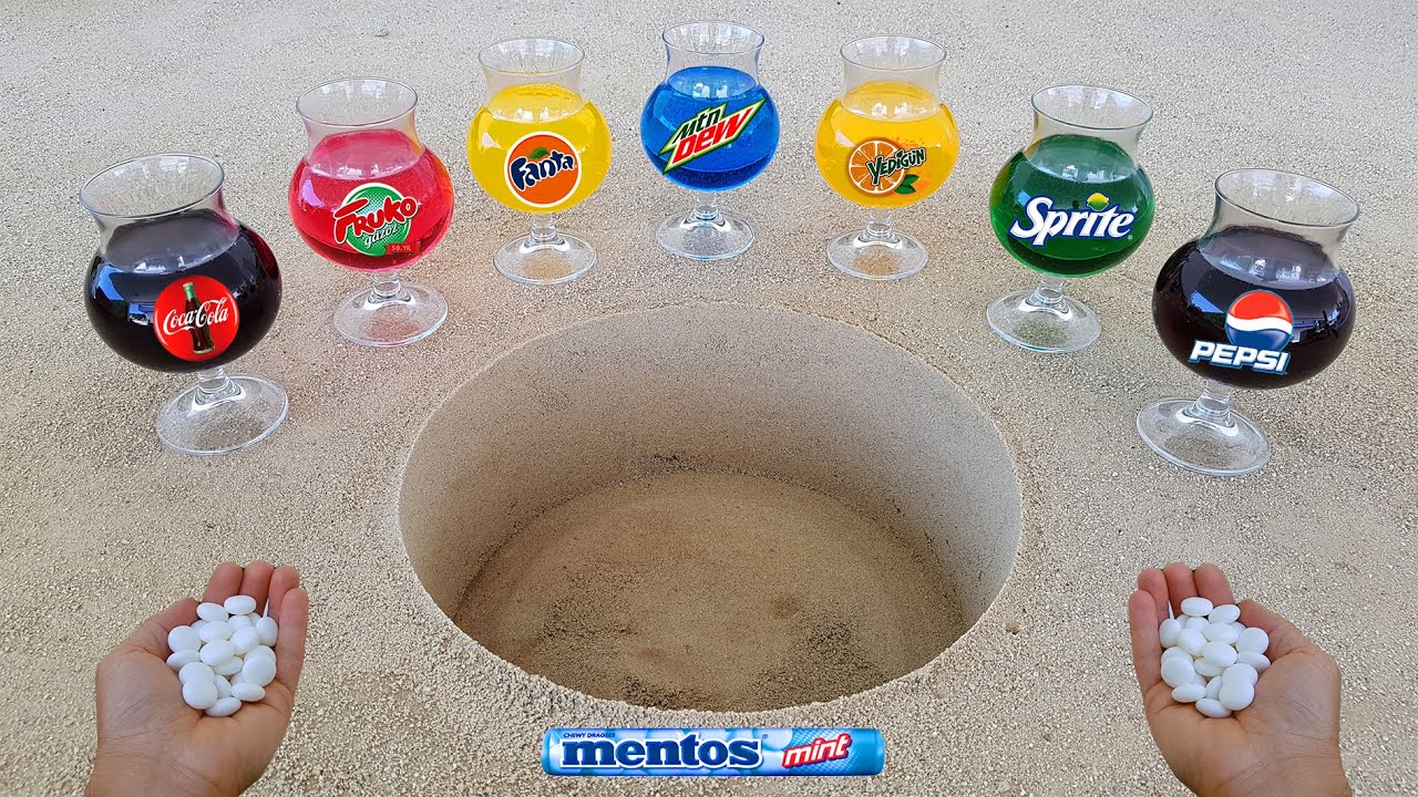 Experiment !! Cola, Mtn Dew, Fanta, Pepsi, Fruko, Sprite, Yedigün and Mentos Underground