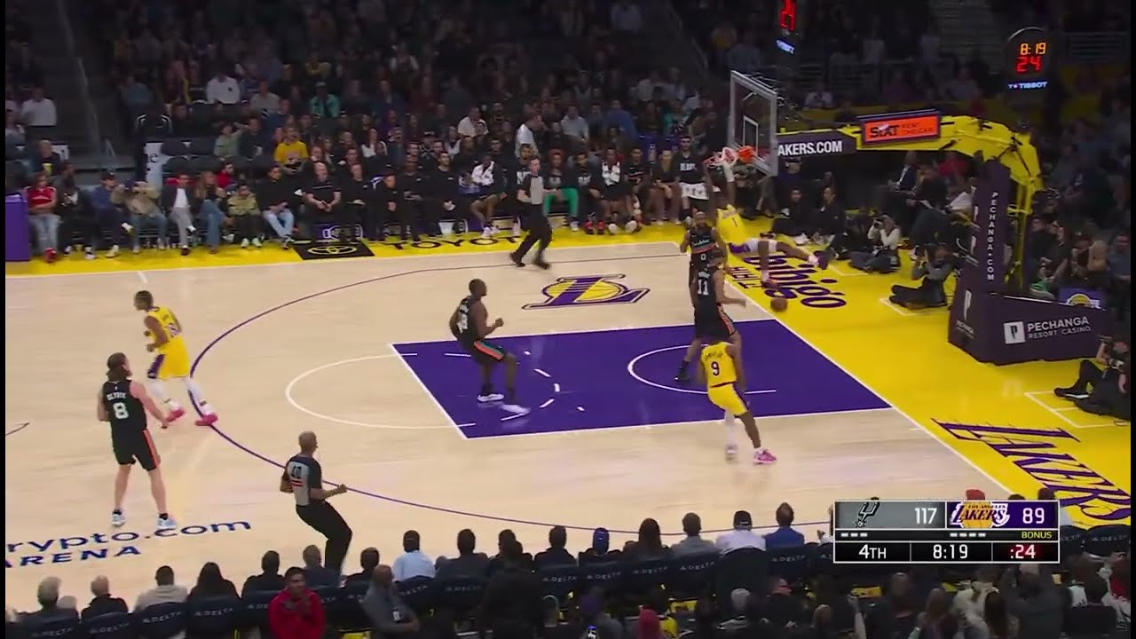 BRONNY ASSIST TO ADOU THIERO DUNK | CRAZY HOPS | lakers vs spurs 
